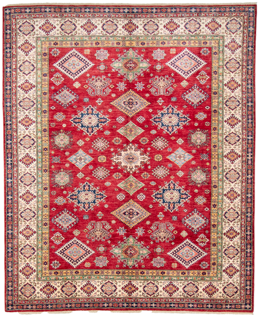 W 8.2 L 9.10 Kazak 100% Wool Hand-Woven Geometric Design - 66877