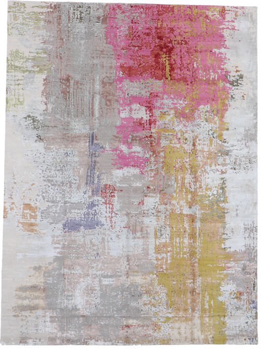 W 9 L 12 Modern Wool And Silk Blend Hand-Woven All-Over Design - 66962