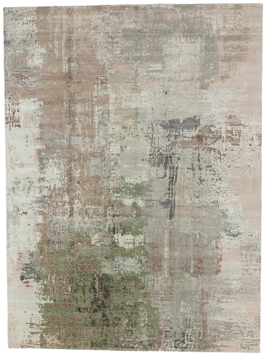 W 9 L 12.1 Modern 100% Wool Hand-Woven All-Over Design - 66966
