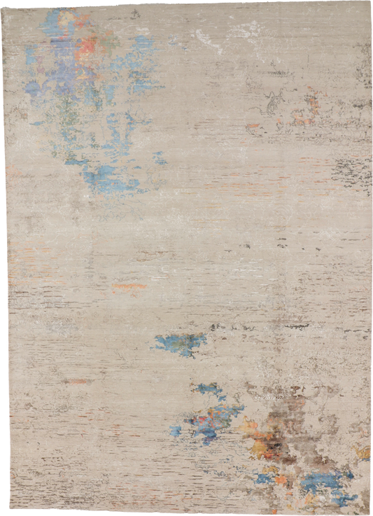 W 10.2 L 14.2 Modern Wool And Silk Blend Hand-Woven All-Over Design - 66968