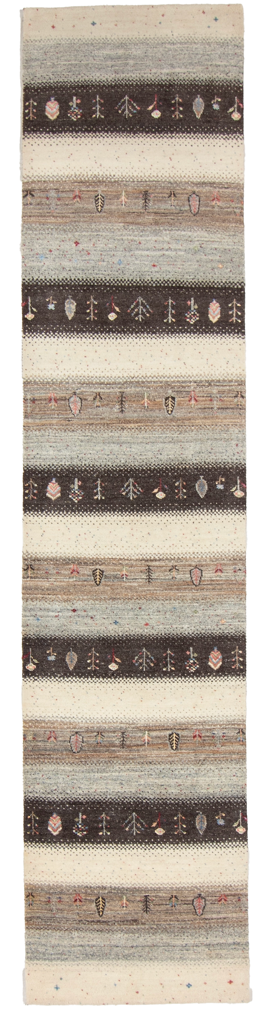W 2.7 L 11.6 Gabbeh Runner 100% Wool Hand-Woven All-Over Design - 66997