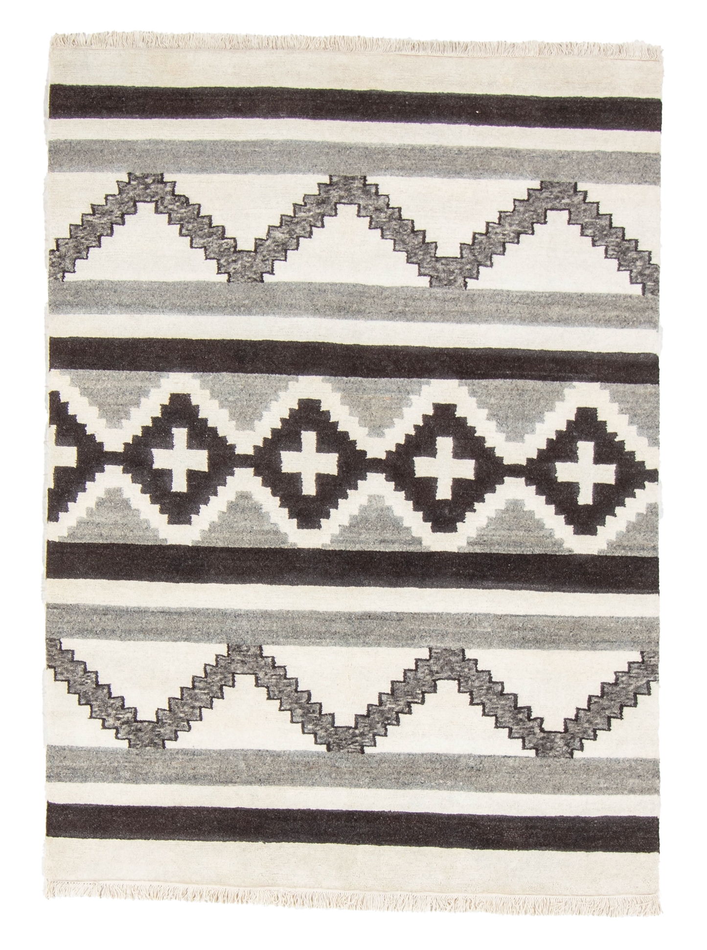 W 5 L 7 Mountain Modern 100% Wool Hand-Woven All-Over Design - 66999