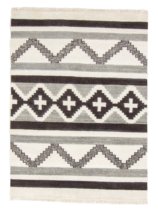 W 5 L 7 Mountain Modern 100% Wool Hand-Woven All-Over Design - 66999