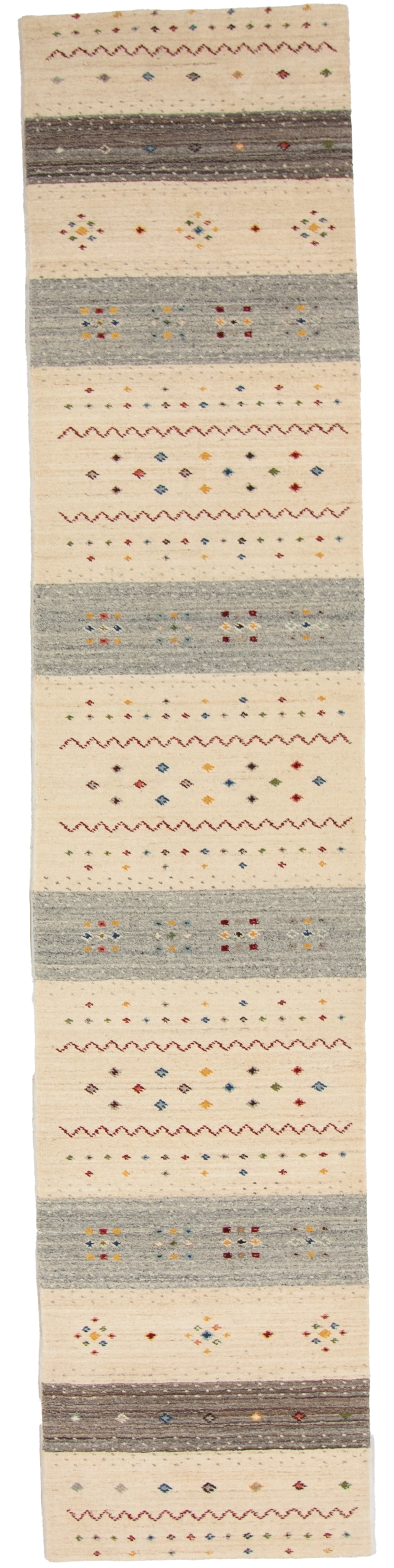 W 2.8 L 12.10 Gabbeh Runner 100% Wool Hand-Woven All-Over Design - 67003