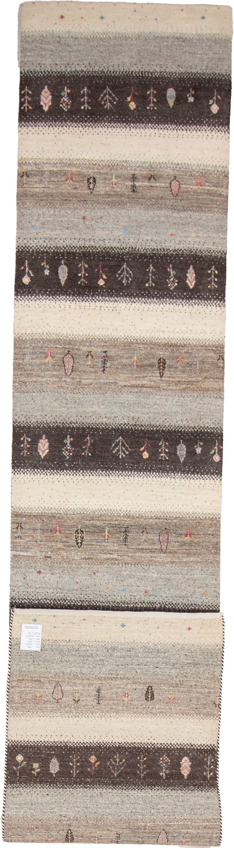 W 2.7 L 13.7 Gabbeh Runner 100% Wool Hand-Woven All-Over Design - 67005