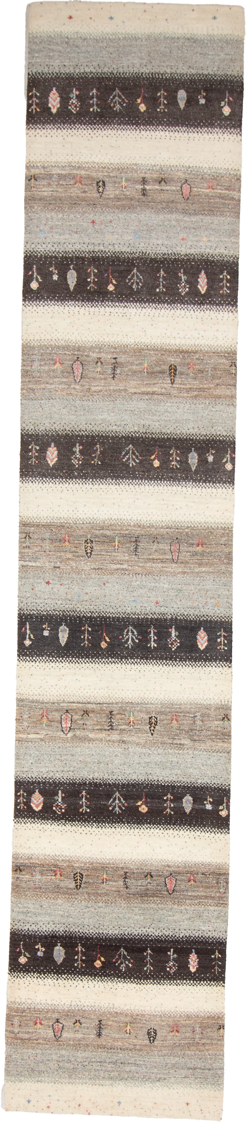 W 2.7 L 13.7 Gabbeh Runner 100% Wool Hand-Woven All-Over Design - 67005