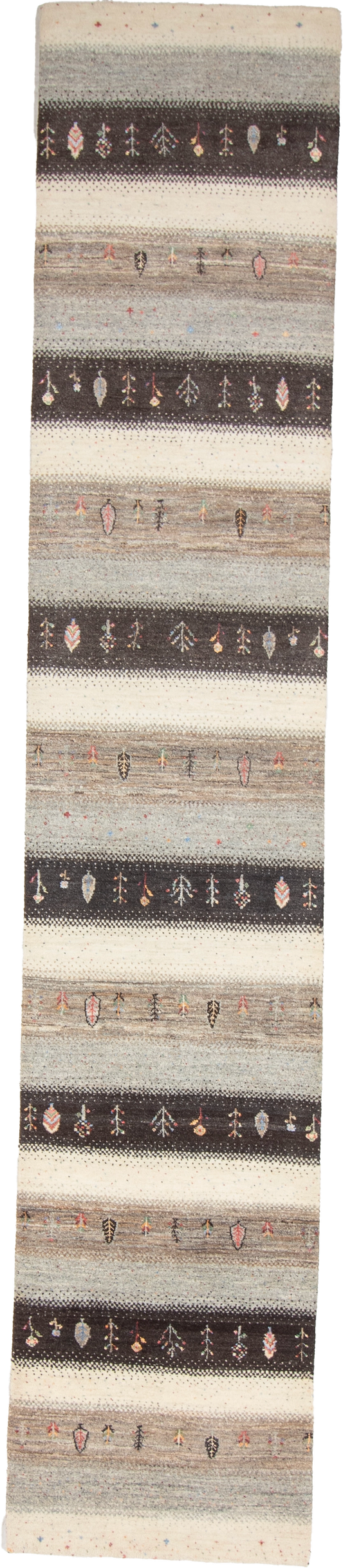 W 2.7 L 13.7 Gabbeh Runner 100% Wool Hand-Woven All-Over Design - 67005