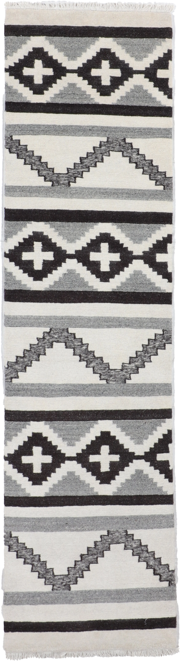 W 2.6 L 10 Mountain Modern Runner 100% Wool Hand-Woven All-Over Design - 67010