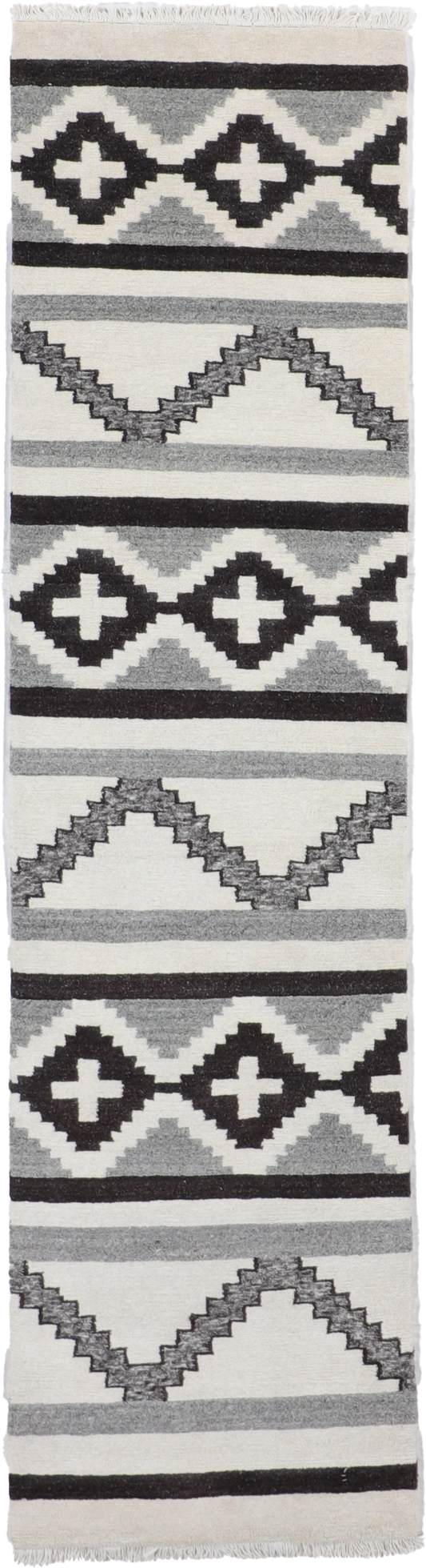 W 2.6 L 10 Mountain Modern Runner 100% Wool Hand-Woven All-Over Design - 67010