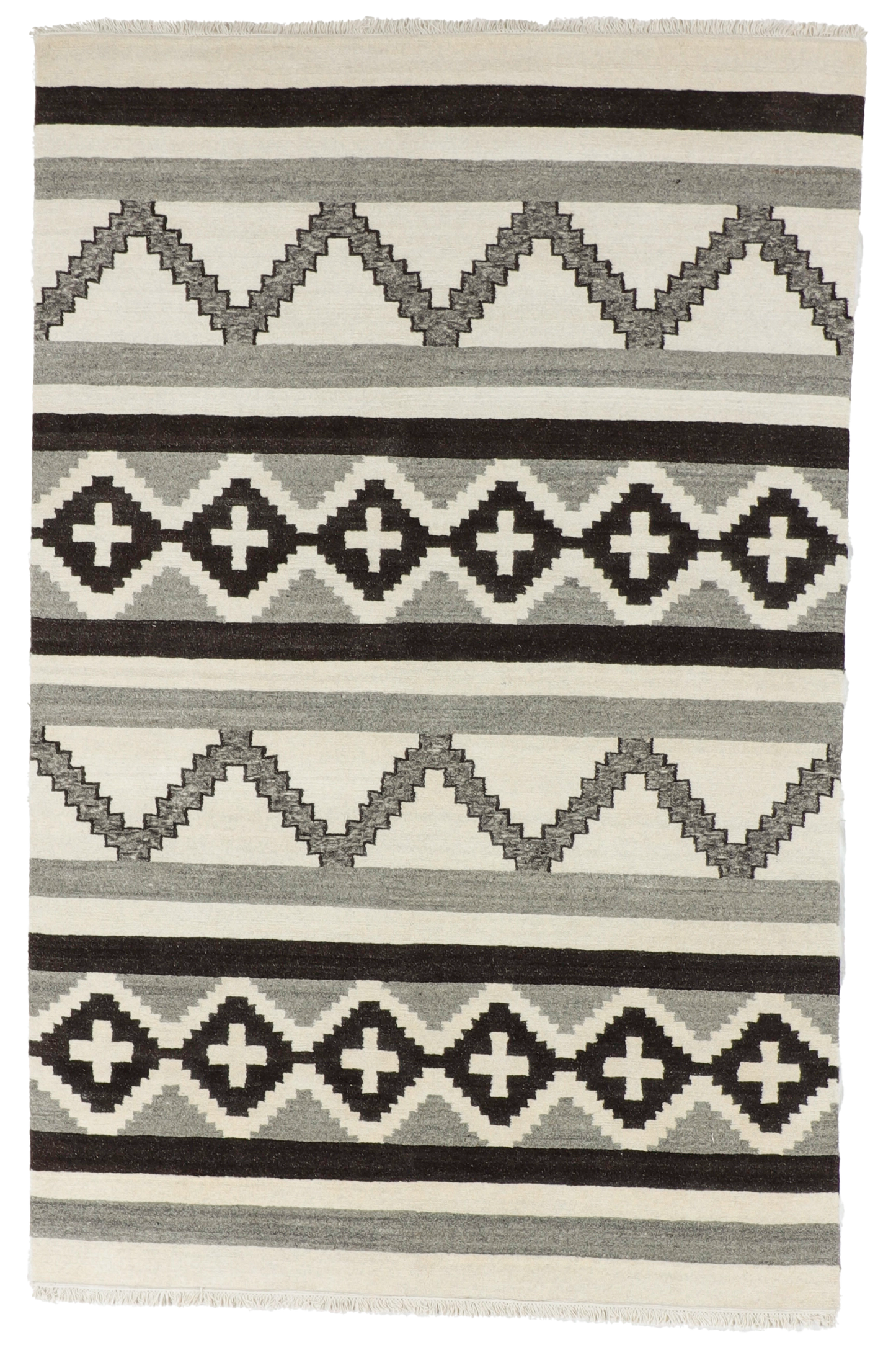W 6.1 L 9.5 Mountain Modern 100% Wool Hand-Woven All-Over Design - 67011