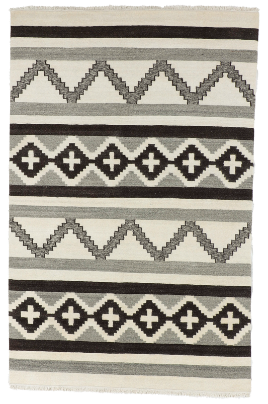 W 6.1 L 9.5 Mountain Modern 100% Wool Hand-Woven All-Over Design - 67011