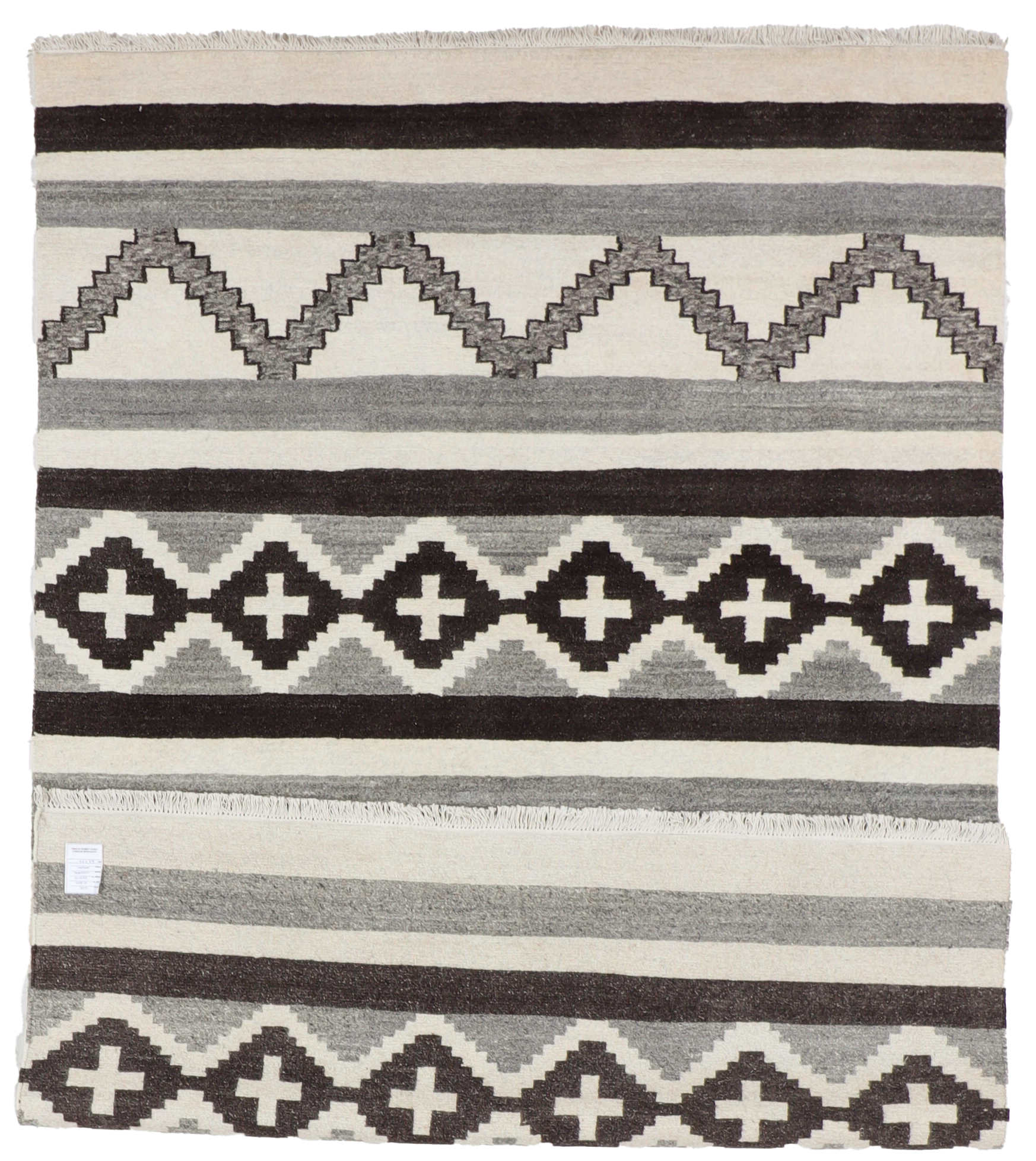 W 6.3 L 9.3 Mountain Modern 100% Wool Hand-Woven All-Over Design - 67012