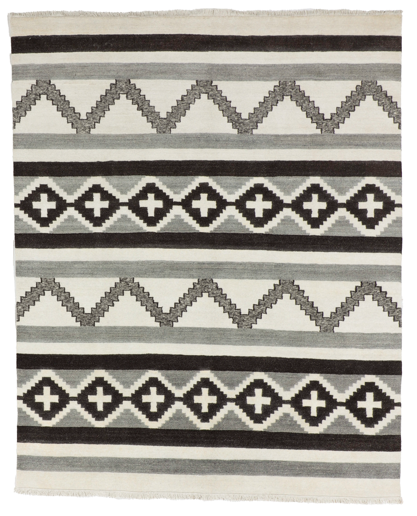 W 6.3 L 9.3 Mountain Modern 100% Wool Hand-Woven All-Over Design - 67012