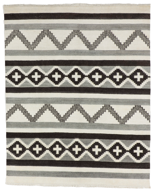 W 6.3 L 9.3 Mountain Modern 100% Wool Hand-Woven All-Over Design - 67012