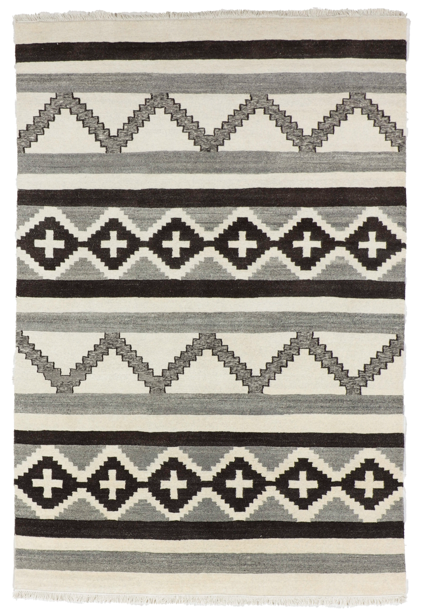 W 8.2 L 10.2 Mountain Modern 100% Wool Hand-Woven All-Over Design - 67013