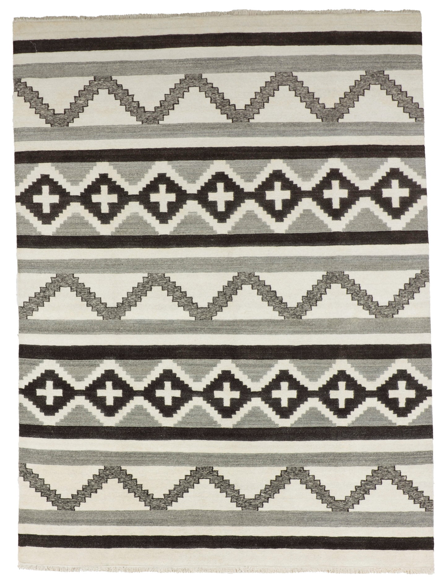 W 9 L 12 Mountain Modern 100% Wool Hand-Woven All-Over Design - 67023