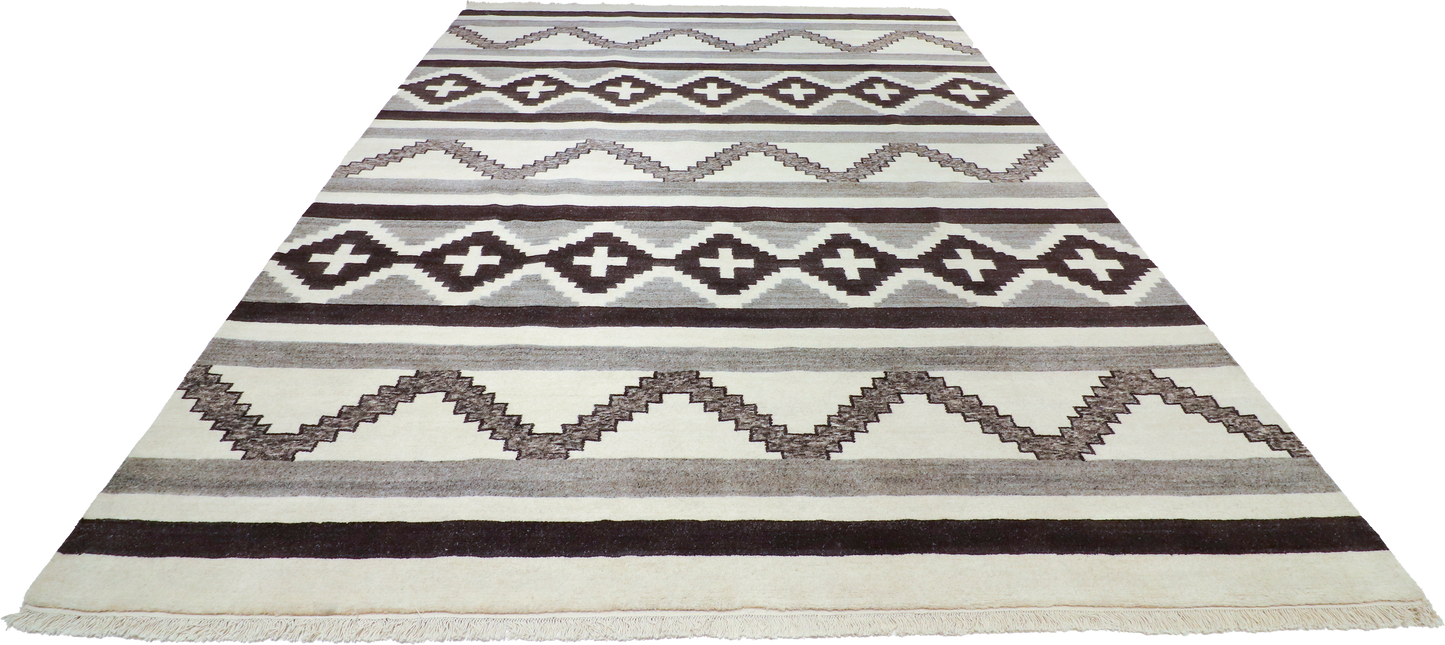 W 9 L 12 Mountain Modern 100% Wool Hand-Woven All-Over Design - 67023