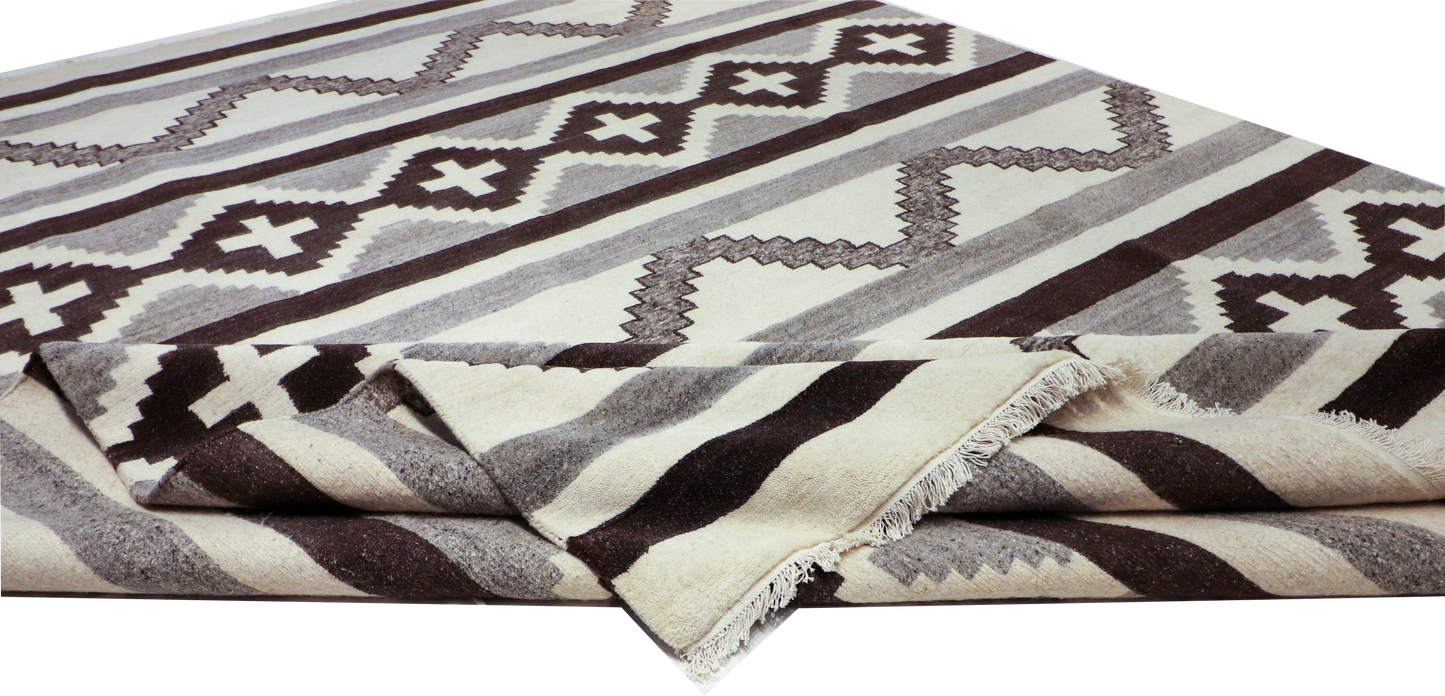 W 9 L 12 Mountain Modern 100% Wool Hand-Woven All-Over Design - 67023