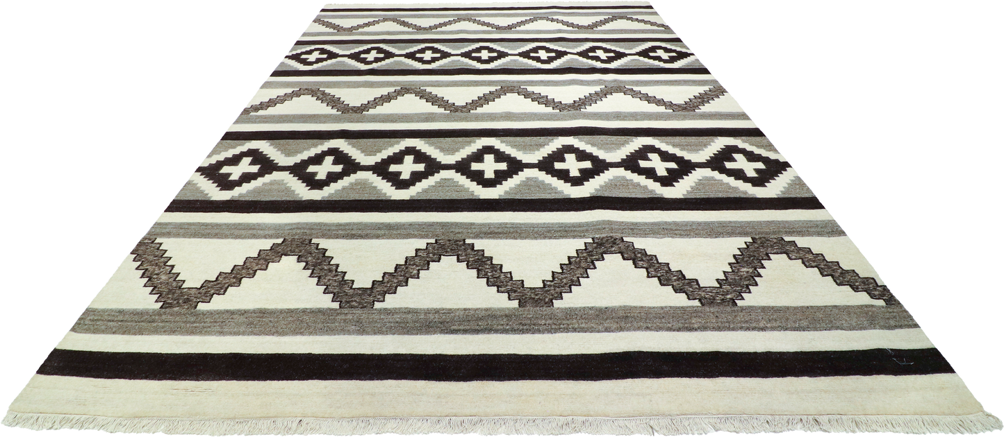 W 9 L 12 Mountain Modern 100% Wool Hand-Woven All-Over Design - 67023