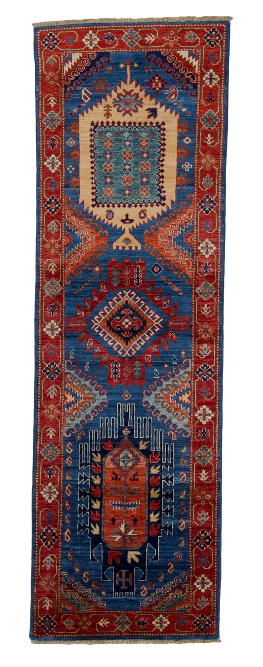 W 2.6 L 8.1 Malayer 100% Wool Hand-Woven All-Over Design - 67049