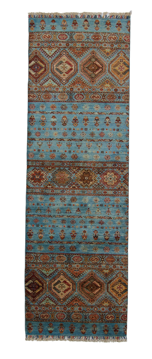 W 2.8 L 8.4 Karajeh 100% Wool Hand-Woven All-Over Design - 67058