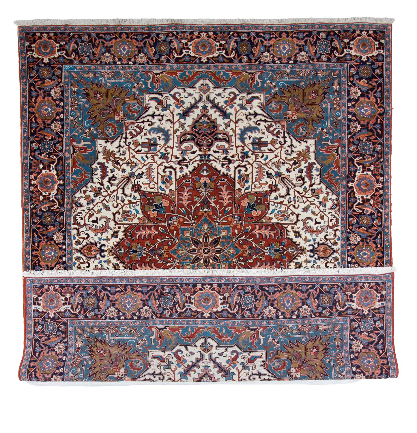 W 9.8 L 12.9 Heriz 100% Wool Hand-Woven Geometric Design - 6719