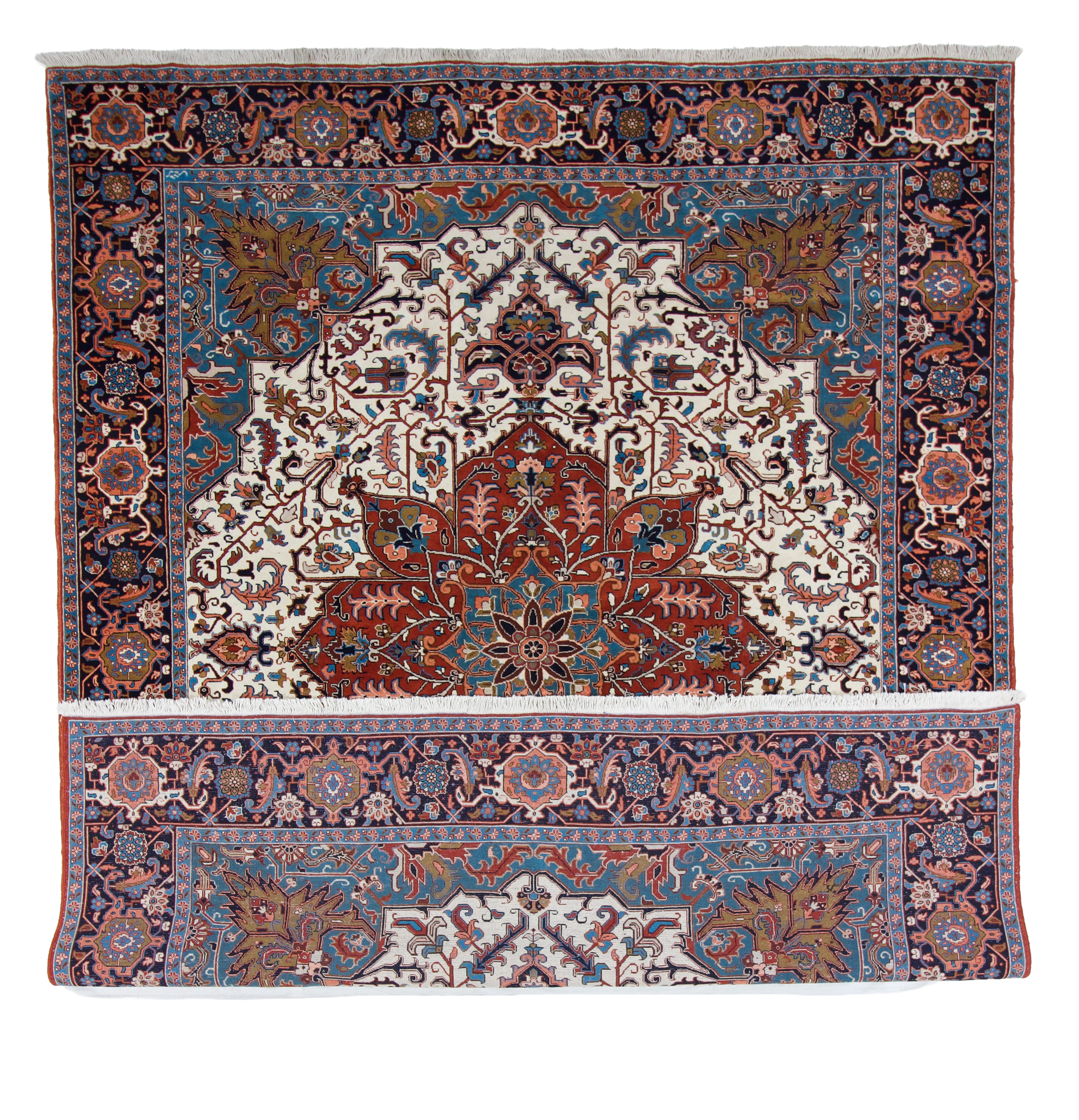 W 9.8 L 12.9 Heriz 100% Wool Hand-Woven Geometric Design - 6719