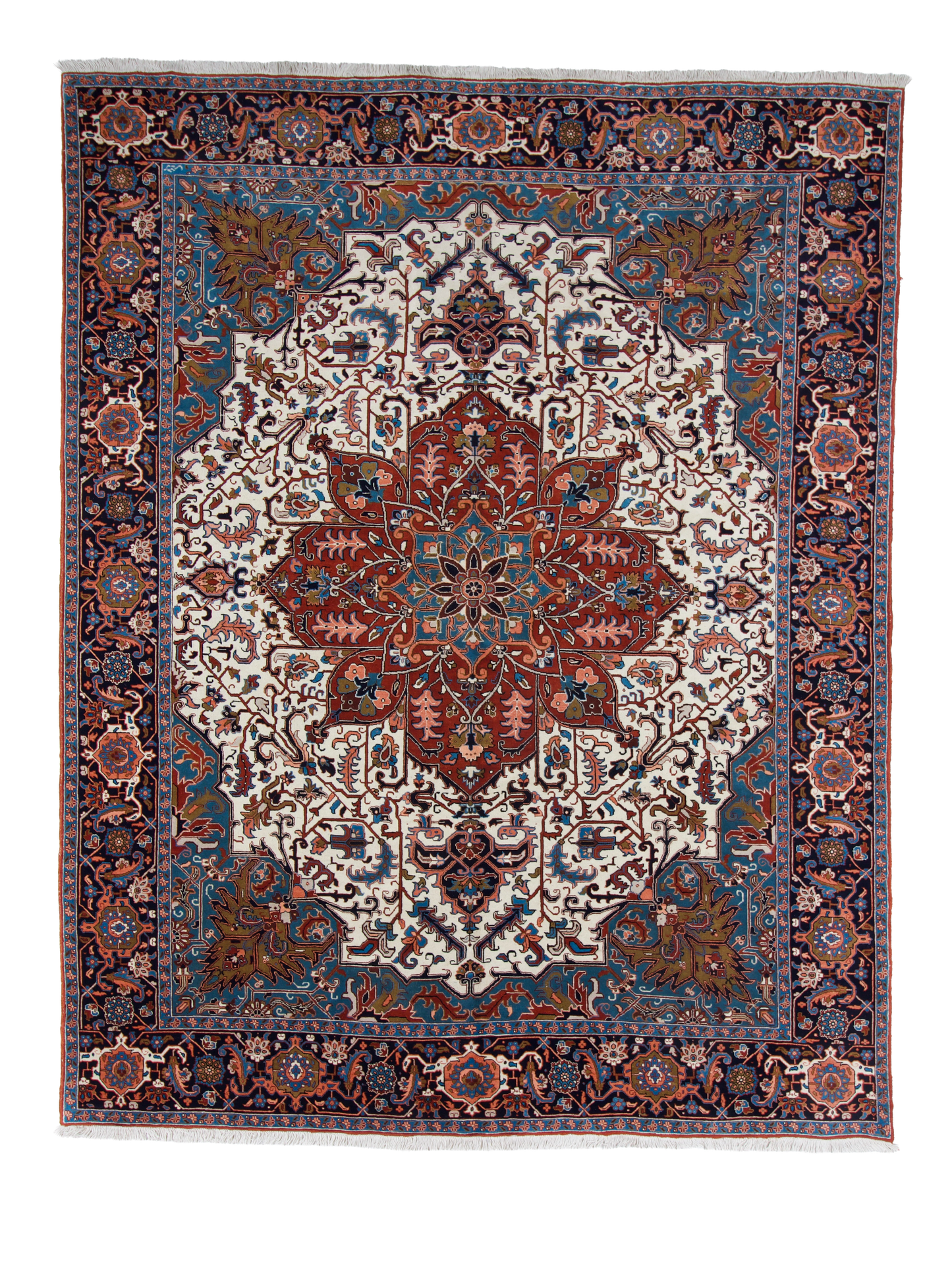 W 9.8 L 12.9 Heriz 100% Wool Hand-Woven Geometric Design - 6719