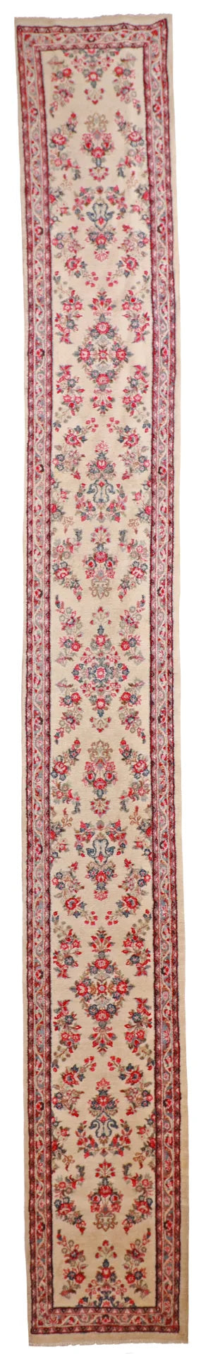 W 2.6 - L 21 - Sarouk Wool Floral Rectangle - Finest Hand-Knotted Quality Wool - 6748