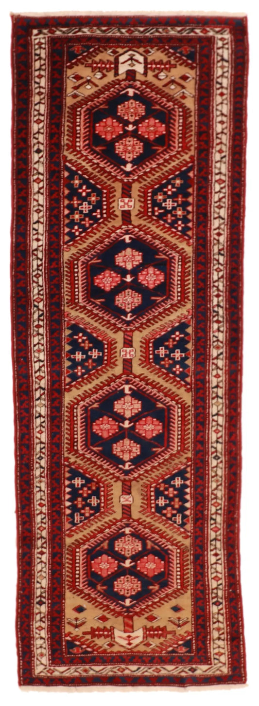 W 3.7 - L 10.3 - Kurdish Fine Geometric Rectangle - Hand Woven Rug - 6800