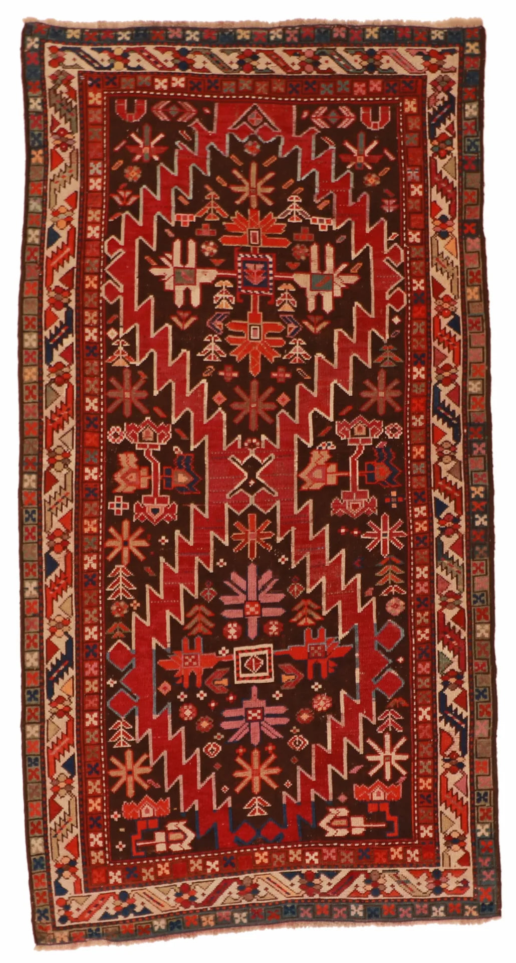 W 4 L 7.3 Cacausion Antique 100% Wool Hand-Woven All-Over Design - 6833