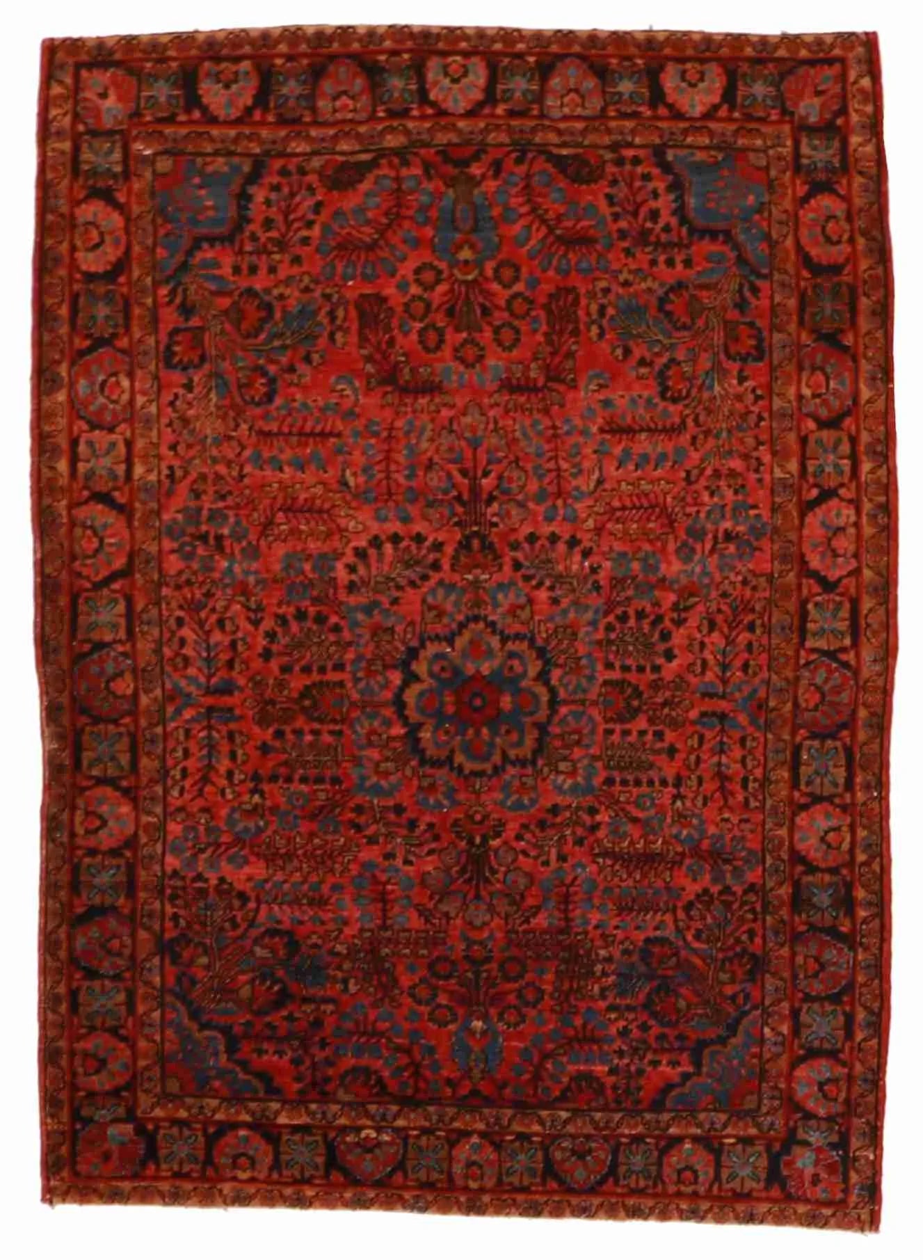 W 3.5 L 4.9 Sarouk Antique 100% Wool Hand-Woven All-Over Design - 6994