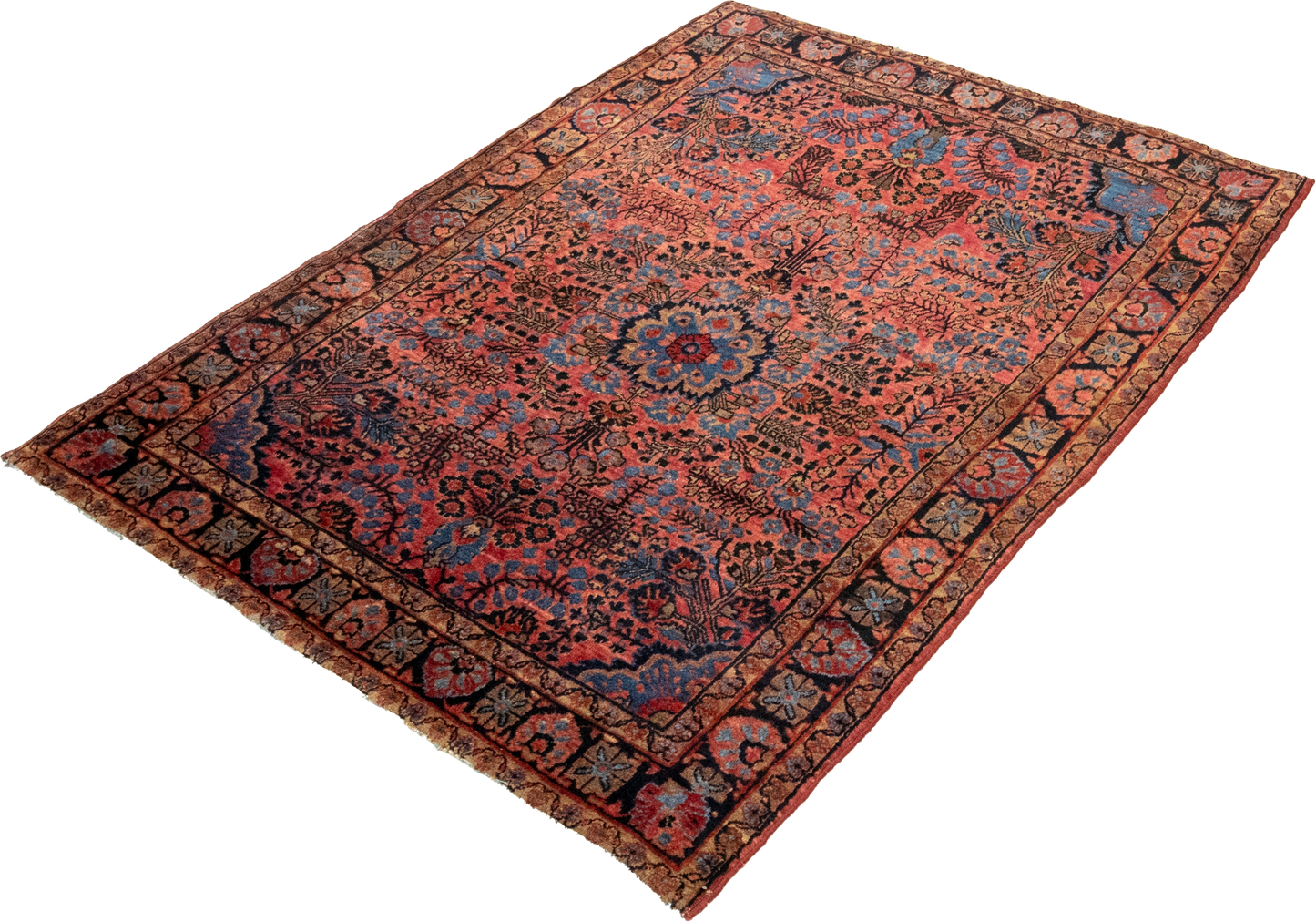 W 3.5 L 4.9 Sarouk Antique 100% Wool Hand-Woven All-Over Design - 6994