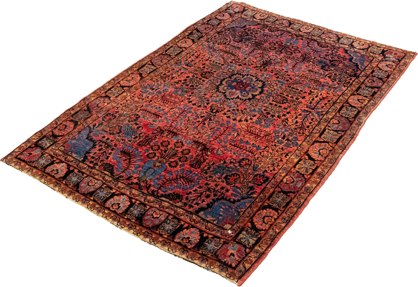 W 3.5 L 4.9 Sarouk Antique 100% Wool Hand-Woven All-Over Design - 6994