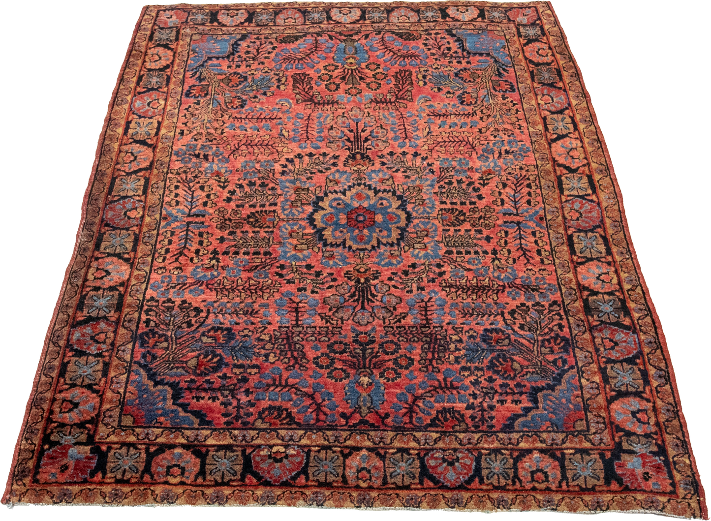 W 3.5 L 4.9 Sarouk Antique 100% Wool Hand-Woven All-Over Design - 6994