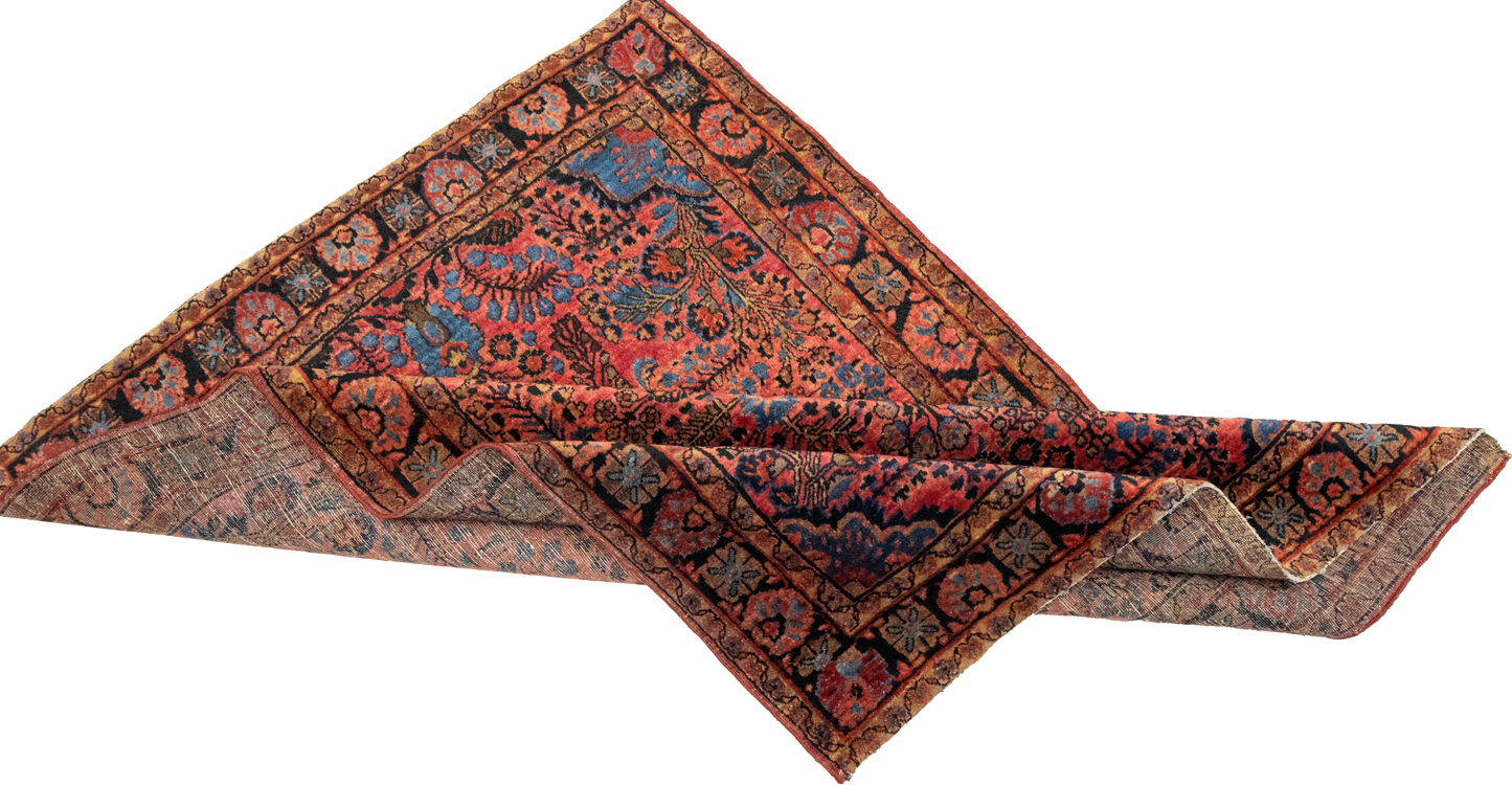 W 3.5 L 4.9 Sarouk Antique 100% Wool Hand-Woven All-Over Design - 6994