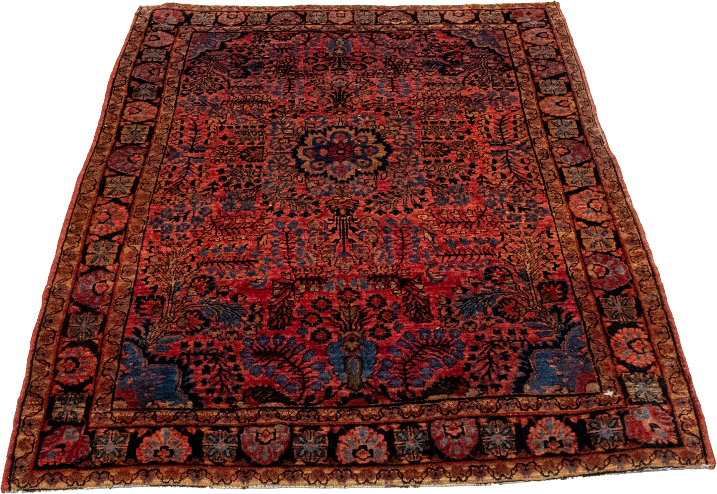 W 3.5 L 4.9 Sarouk Antique 100% Wool Hand-Woven All-Over Design - 6994