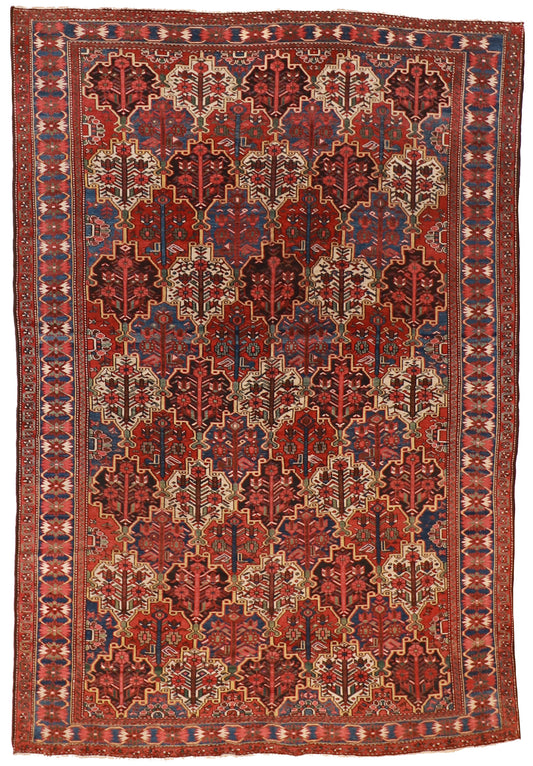 W 7 - L 10.2 - Bakhtiarie Fine/Wool Tree of Life Rectangle - Finest Hand-Knotted Quality Wool - 7027