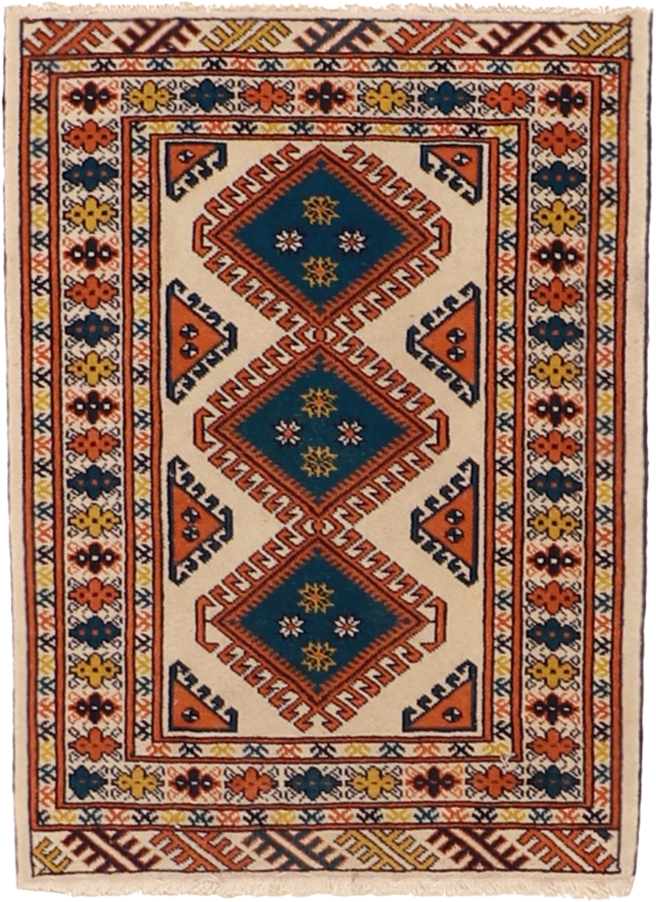 W 2 L 3 Turkamen 100% Wool Hand-Woven Geometric Design - 7121