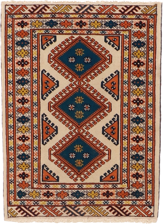 W 2 L 3 Turkamen 100% Wool Hand-Woven Geometric Design - 7121