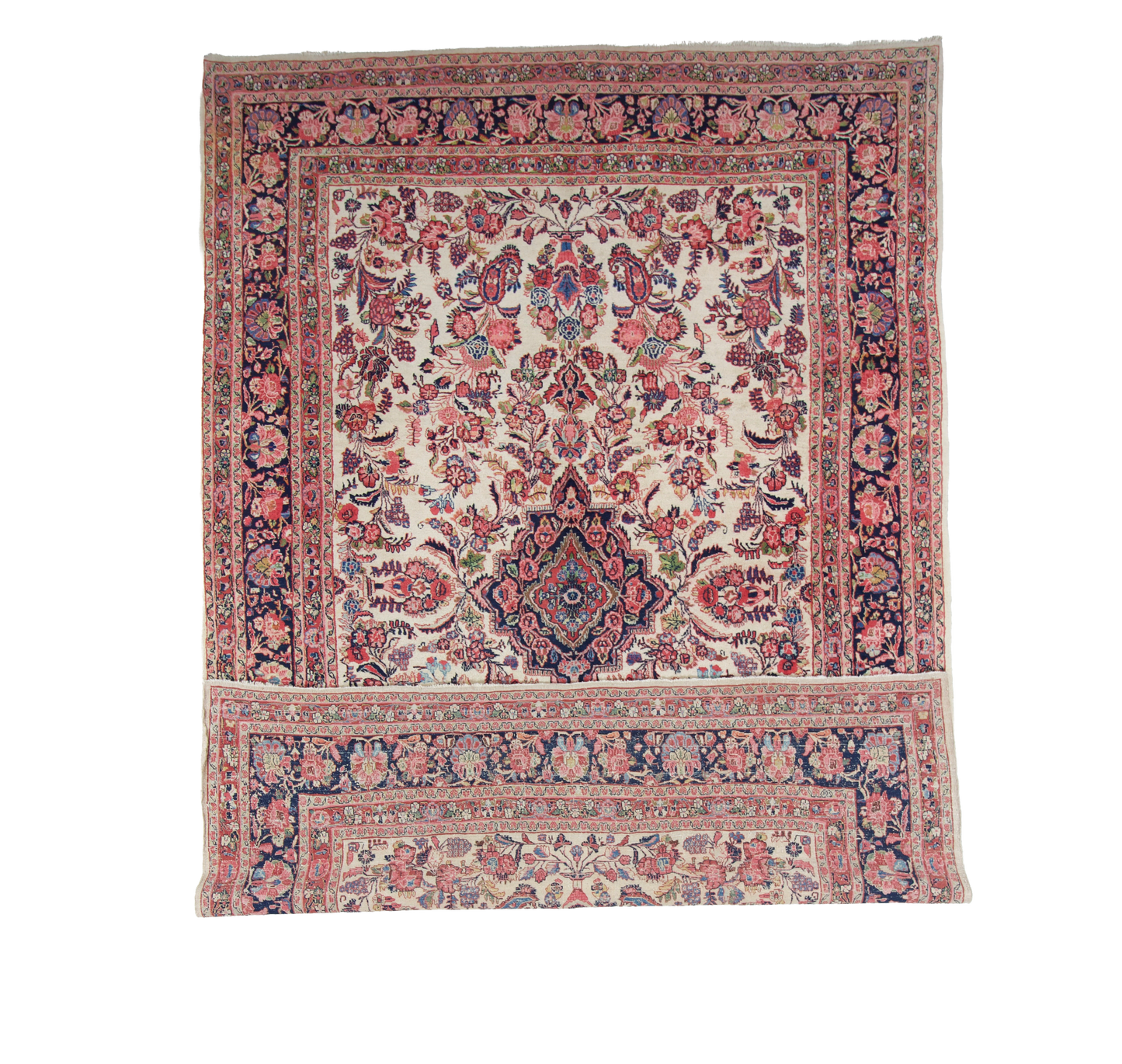 W 9.1 L 13.7 Sarouk 100% Wool Hand-Woven Floral Design - 7197