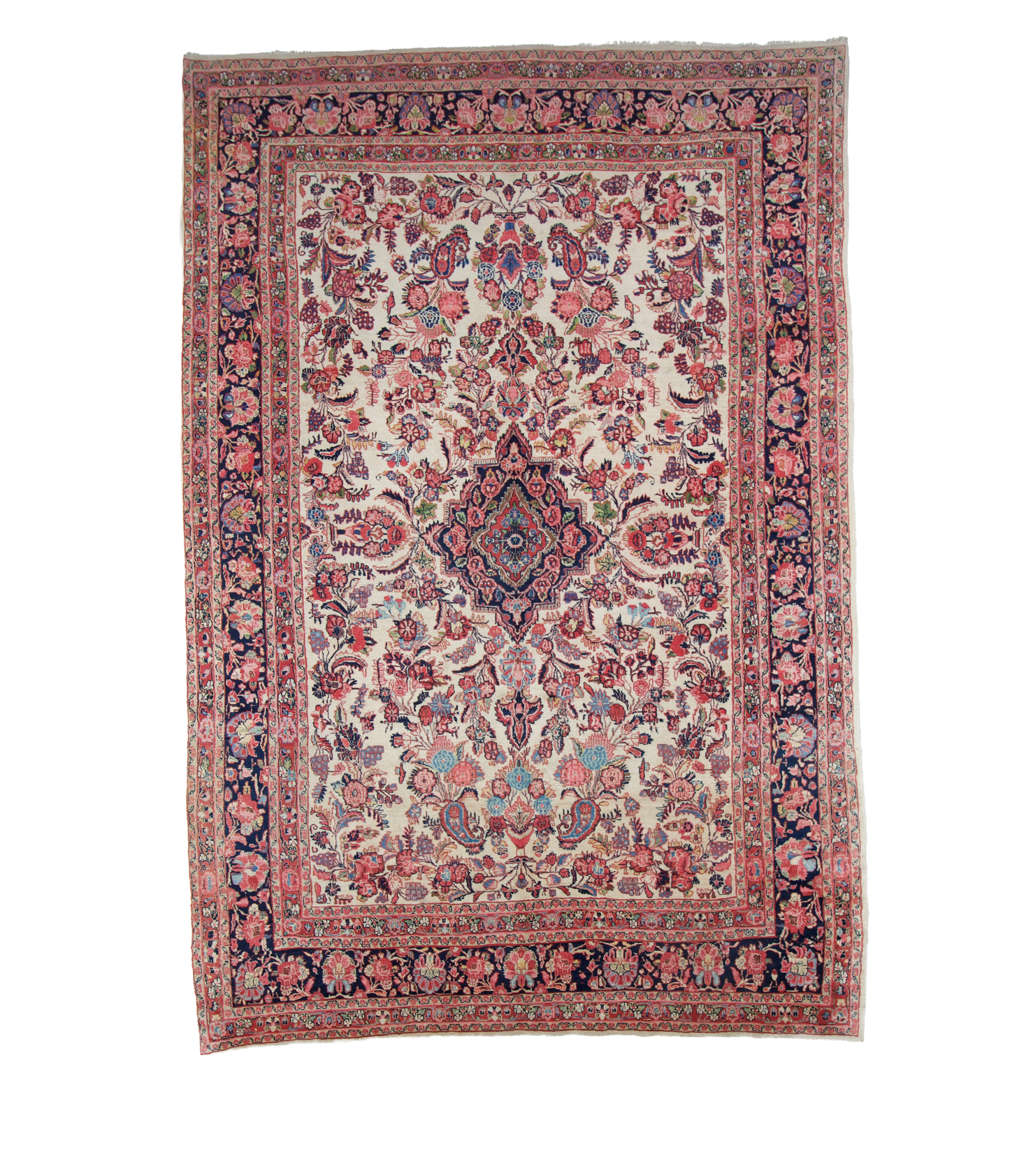 W 9.1 L 13.7 Sarouk 100% Wool Hand-Woven Floral Design - 7197