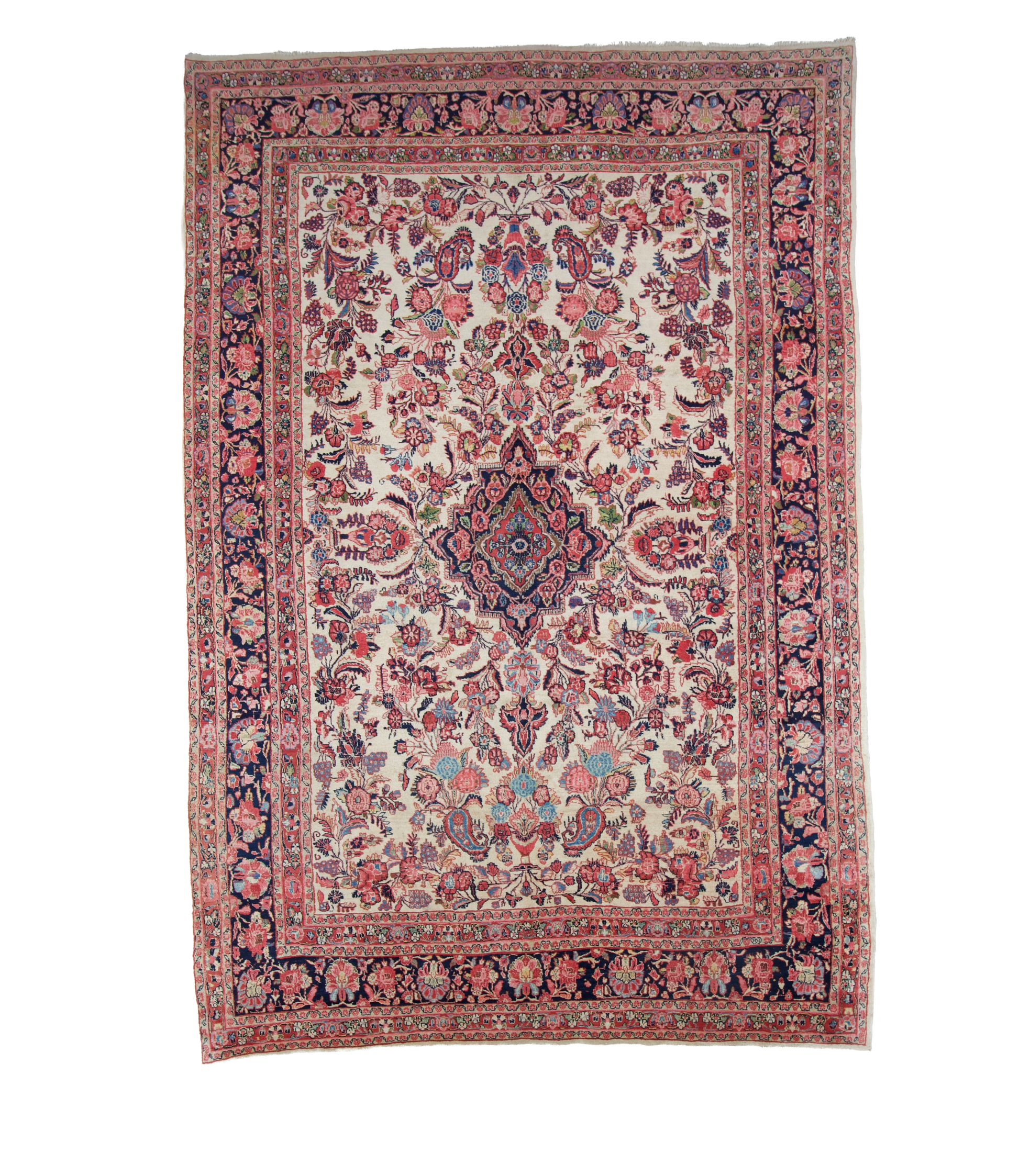 W 9.1 L 13.7 Sarouk 100% Wool Hand-Woven Floral Design - 7197