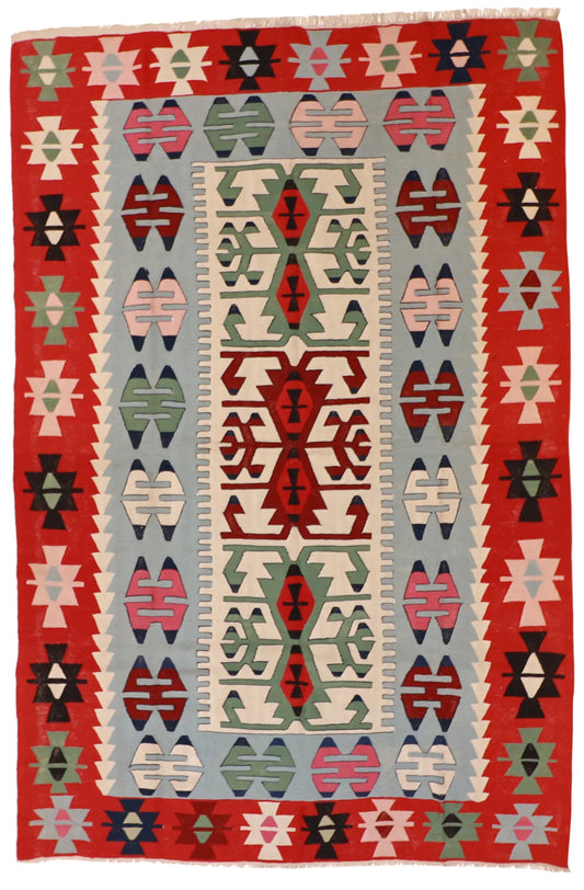 7.3 x 11.1 - Kilim Wool Geometric Rectangle - Finest Hand-Knotted Quality Wool — 7259