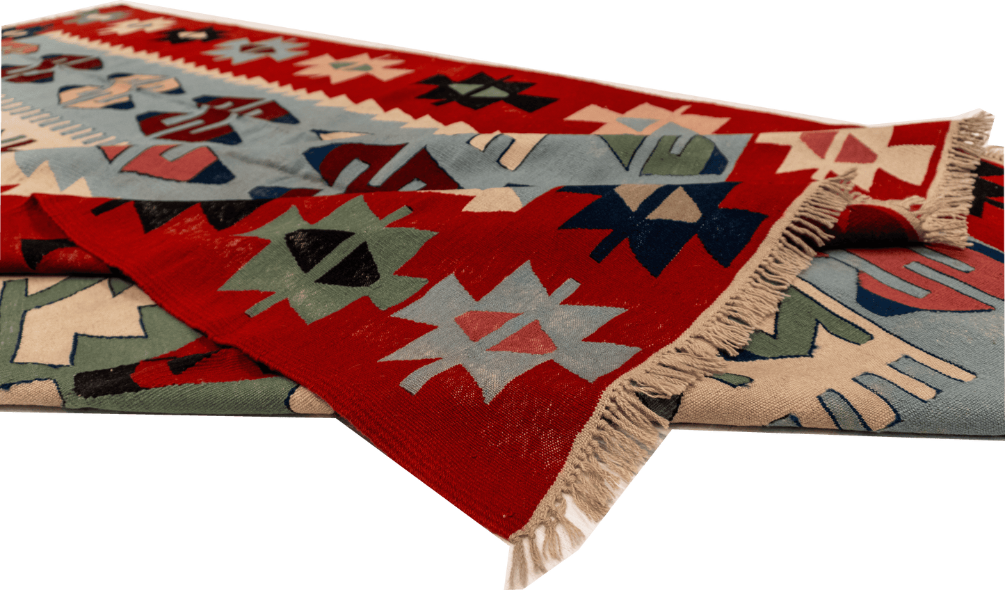 W 7.3 - L 11.1 - Kilim Wool Geometric Rectangle - Finest Hand-Made Quality Wool - 7259