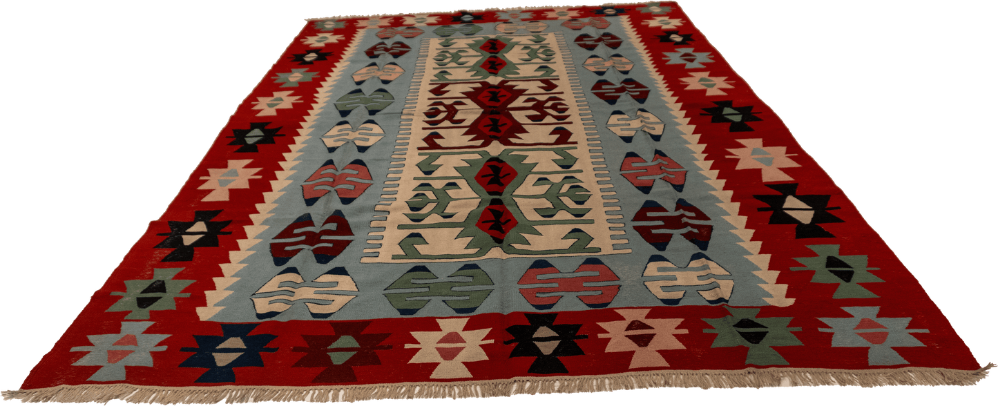 W 7.3 - L 11.1 - Kilim Wool Geometric Rectangle - Finest Hand-Made Quality Wool - 7259