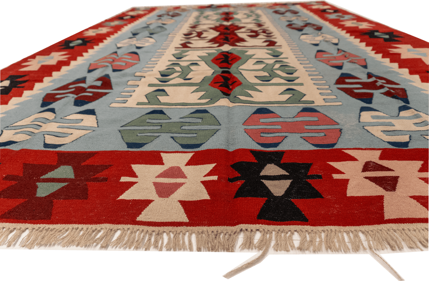 W 7.3 - L 11.1 - Kilim Wool Geometric Rectangle - Finest Hand-Made Quality Wool - 7259