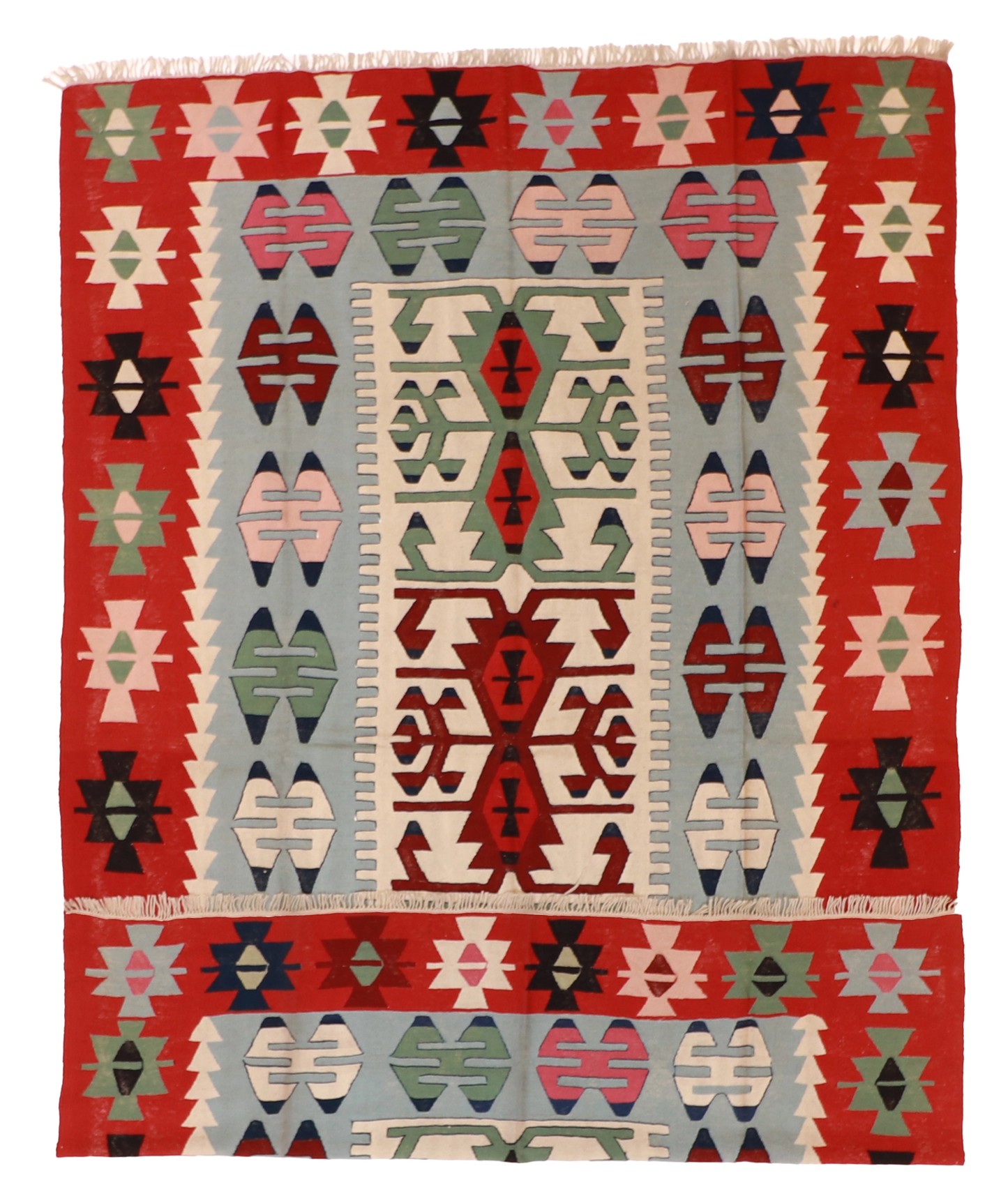 W 7.3 L 11.1 Kilim 100% Wool Hand-Woven Geometric Design - 7259