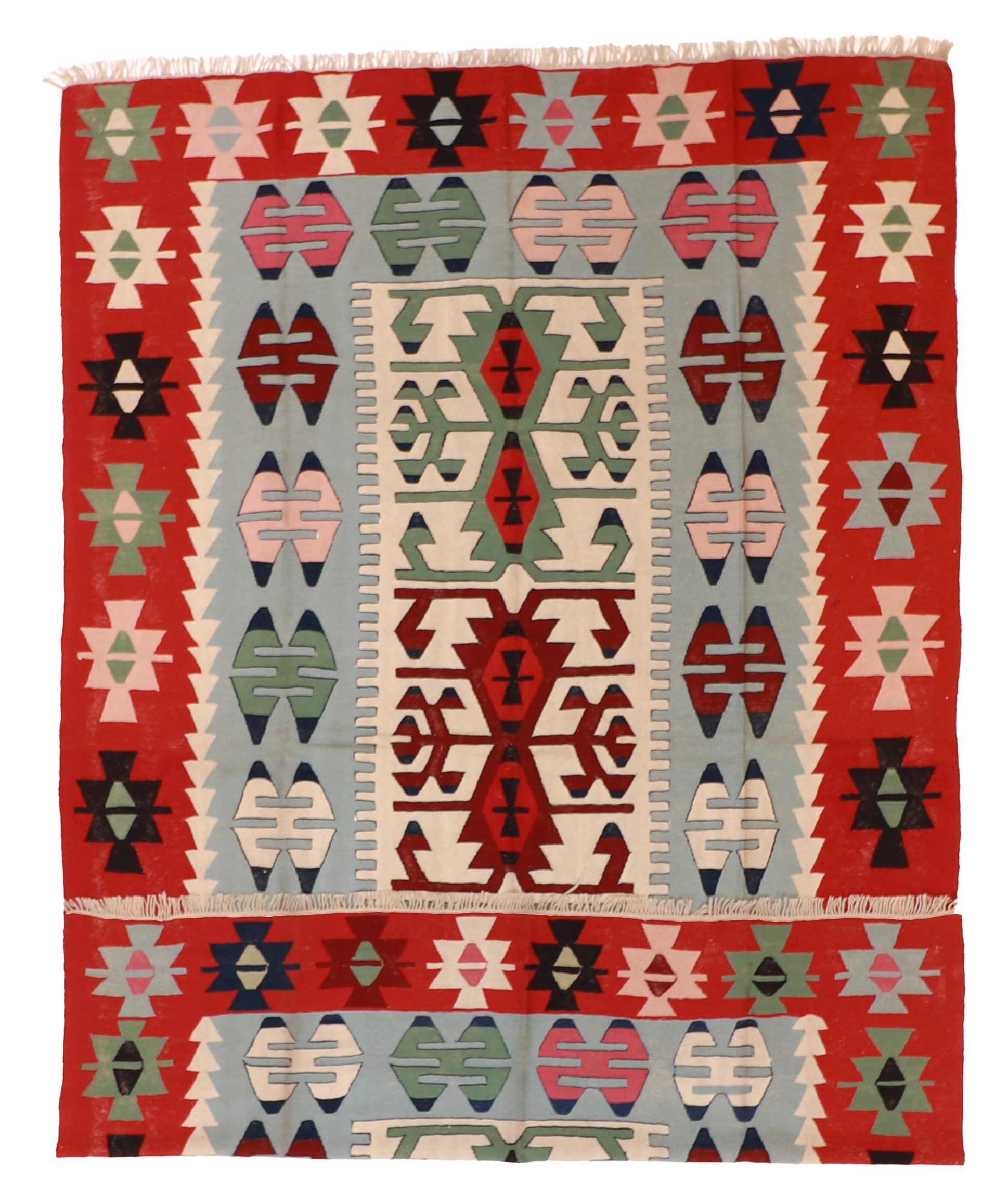 W 7.3 L 11.1 Kilim 100% Wool Hand-Woven Geometric Design - 7259
