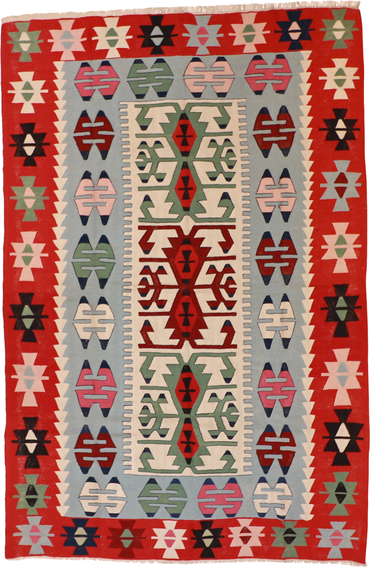 W 7.3 L 11.1 Kilim 100% Wool Hand-Woven Geometric Design - 7259